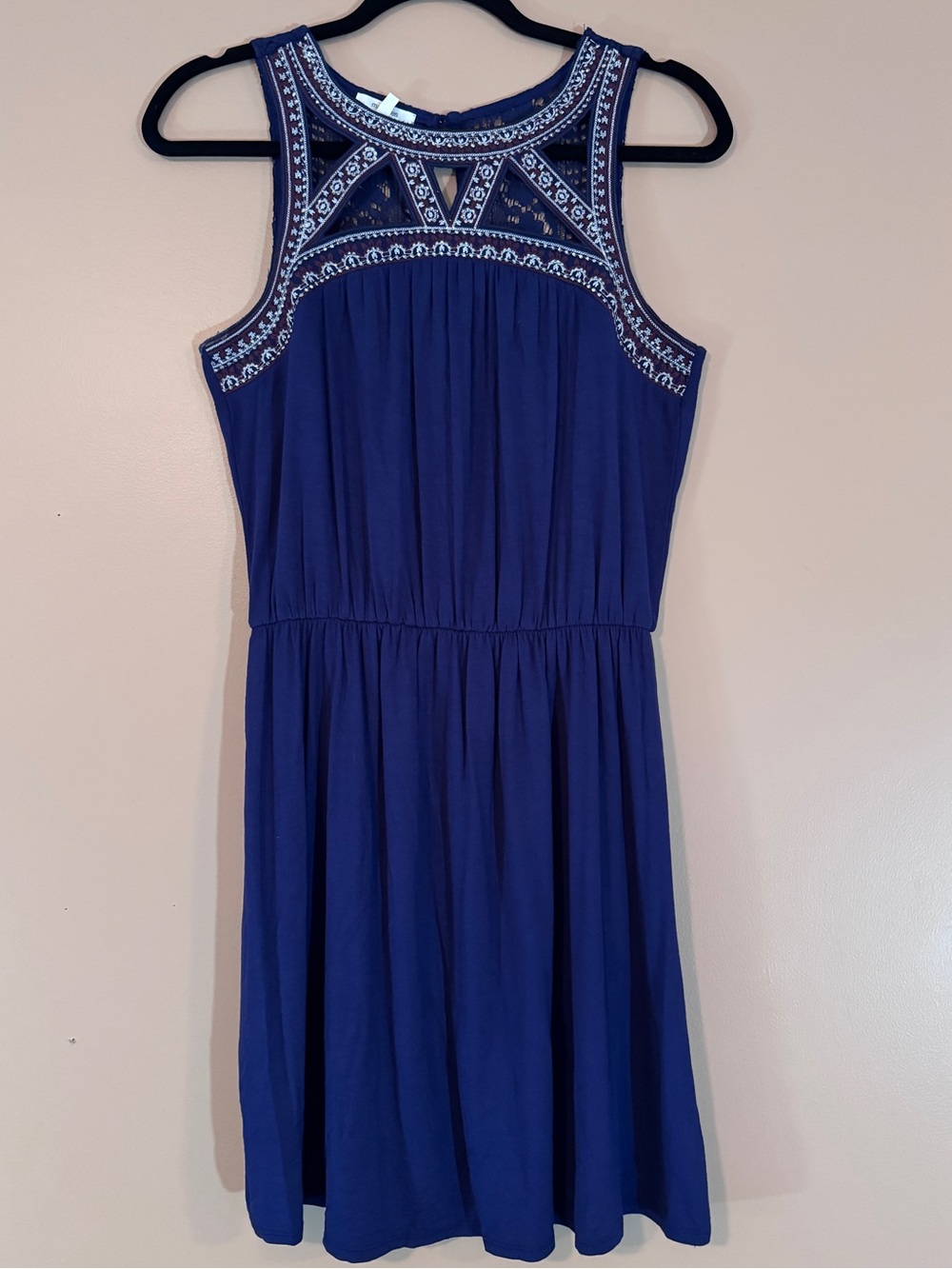 NWOT Navy Blue Sleeveless Embroidered Mini Dress
